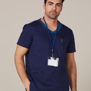 MENS V-NECK CONTRAST TRIM SCRUB TOP