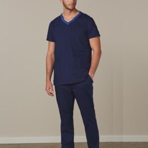 MENS SEMI-ELASTIC WAIST TIE SOLID COLOUR SCRUB PANTS