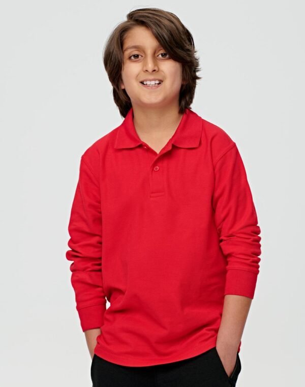 Kids Traditional Poly/Cotton Pique Knit Long Sleeve Polo