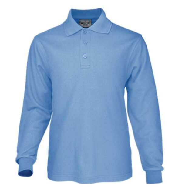 Kids Plain Colour Poly Face Cotton Backing L/S Polo