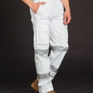 Mens White Safety pants with Biomotion Tape Configuration