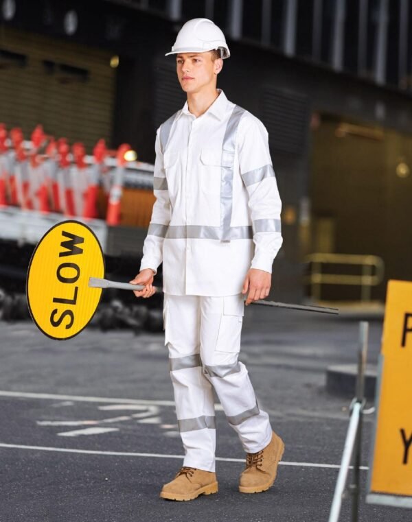 Mens White Safety Shirt with X Back Biomotion Tape Configuration